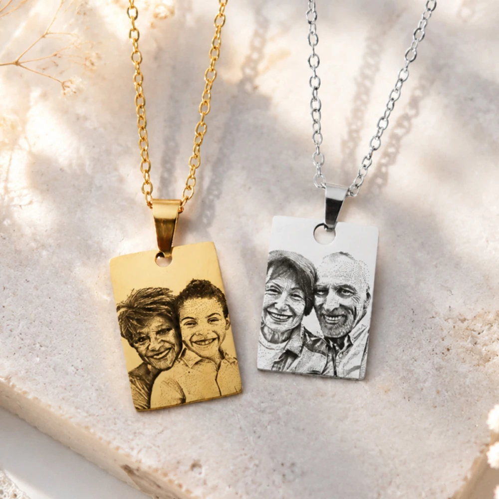 Customized With Photo Necklace Square Pendant Custom Couple/Family Picture Chain For Women Stainless Steel Jewerly For Family