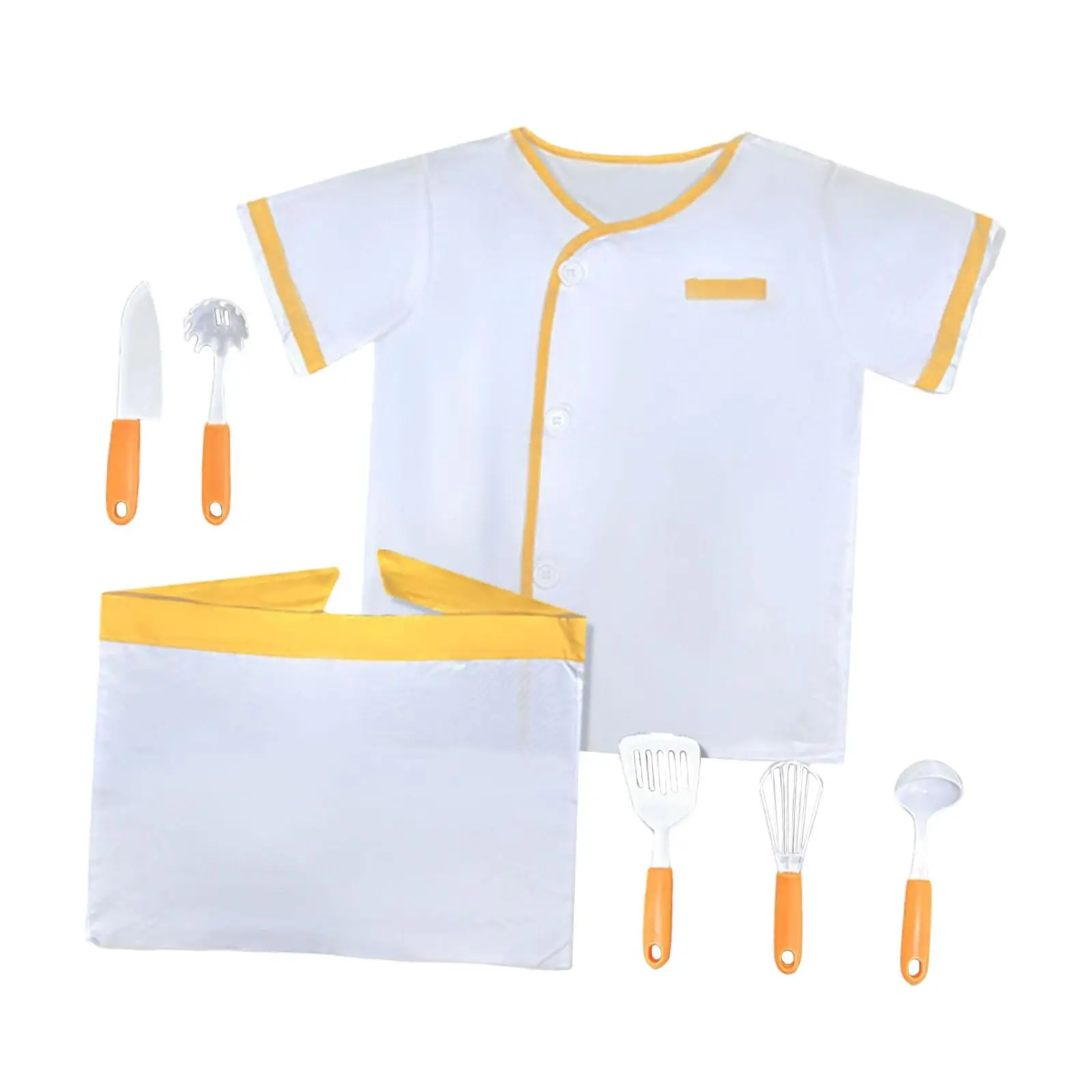 Kid Chef Costume Set Polyester Outfit with Hat and Utensils Kids Role Play Uniform for Cooking Games