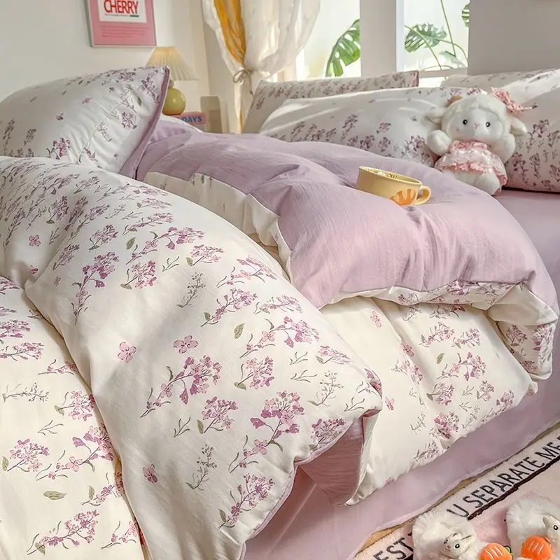 Imagem -06 - Conjunto de Cama Floral Botânico Fresco para Meninas Roupa de Cama de Algodão Lavada Solteiro Gêmeo Colcha em Tamanho Grande Folha de Cobertura Têxteis-lar