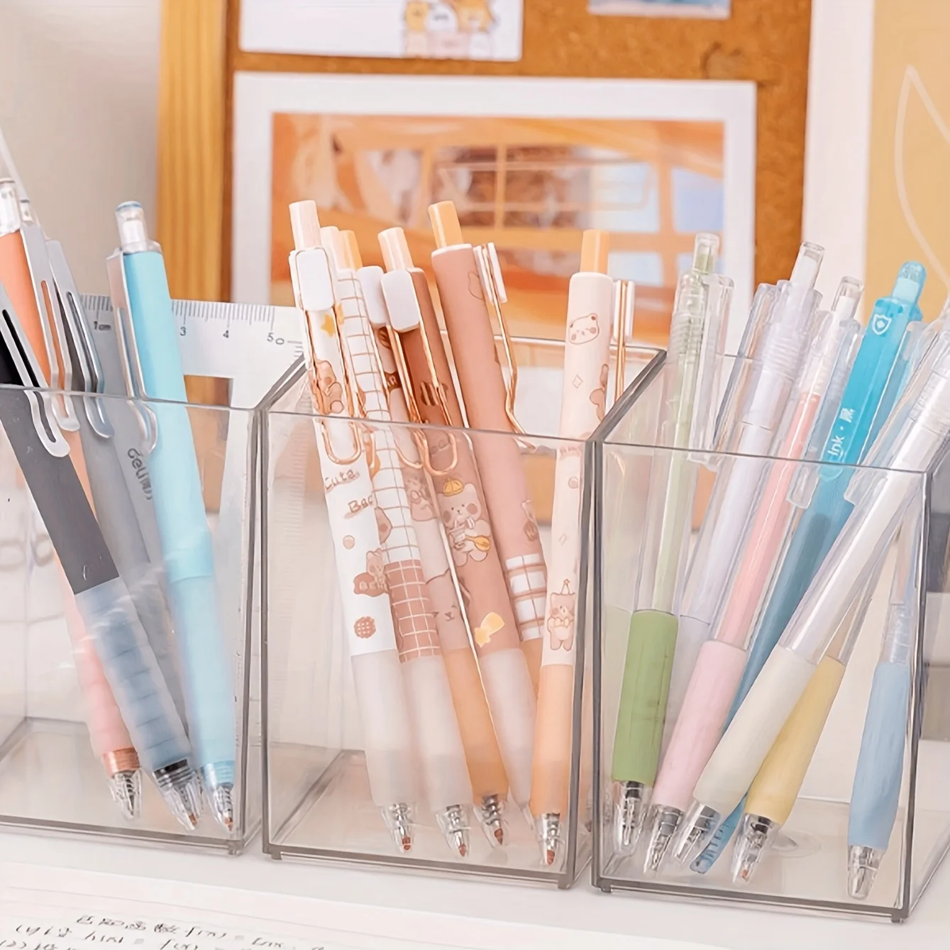 1/2pcs Acrylic Square Pen Holder, Minimalist Clear Desk Organizer for Pens, Pencils, and Stationery, Home, and Office Use