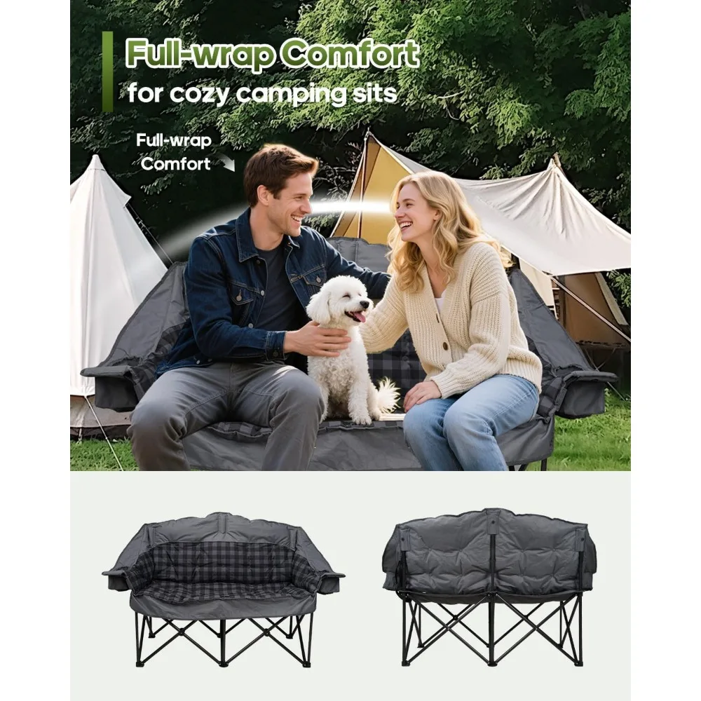 كرسي تخييم كبير الحجم لشخصين مع حقيبة حمل مدمجة وحشوة إضافية #3