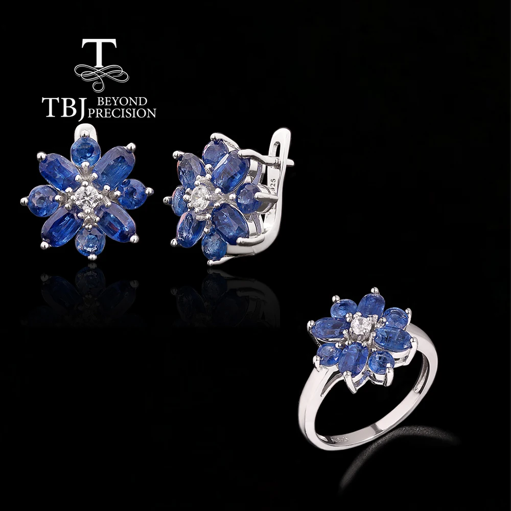 

Flower shape design Natural Kyanite ring earrings jewelry set 925 sterling silver simple fine jewelry for women's banquet gifts