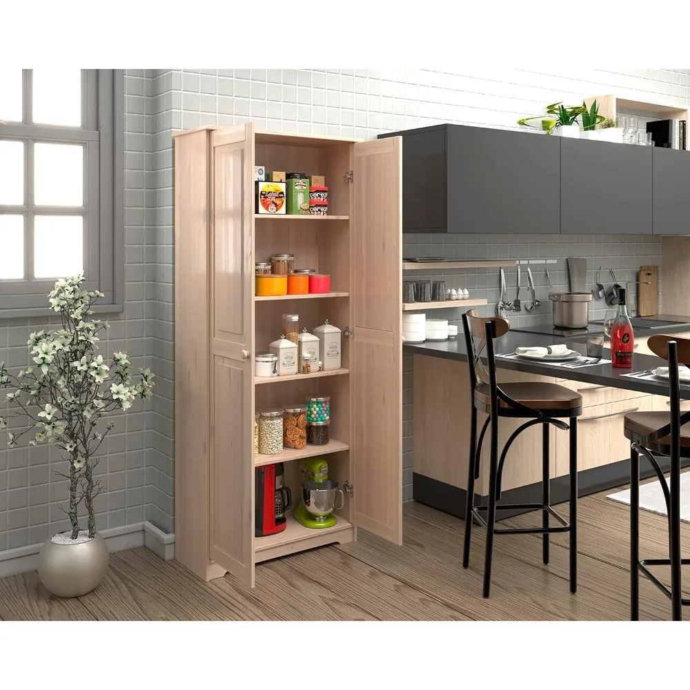 Pantry Cabinet Storage Cabinet with 2 Doors Solid Wood- Adjustable Shelves for Kitchen, Dining Room or Utility Room Organization