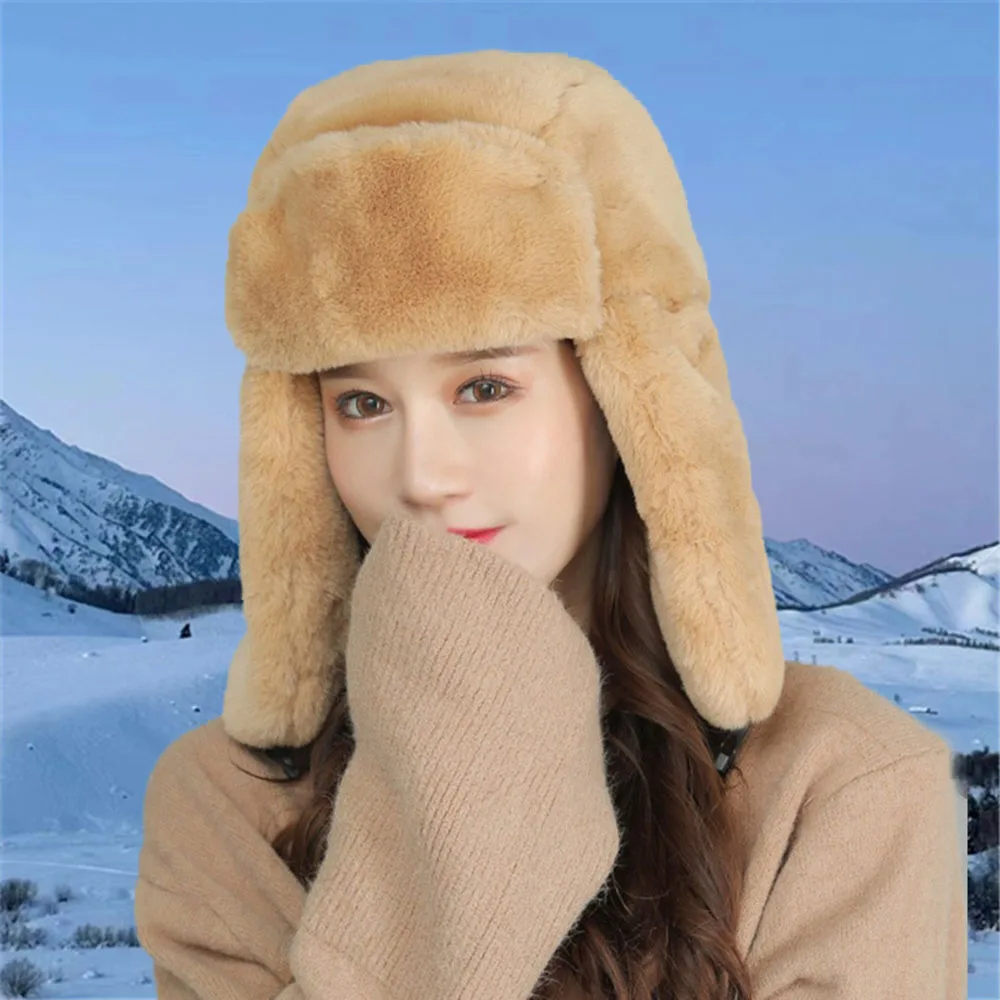 Uomo Donna Cappello bomber in peluche spesso Cappello invernale caldo Cappelli da cacciatore Colbacco russo Berretti da neve Cofano con paraorecchie per la pesca all'aperto