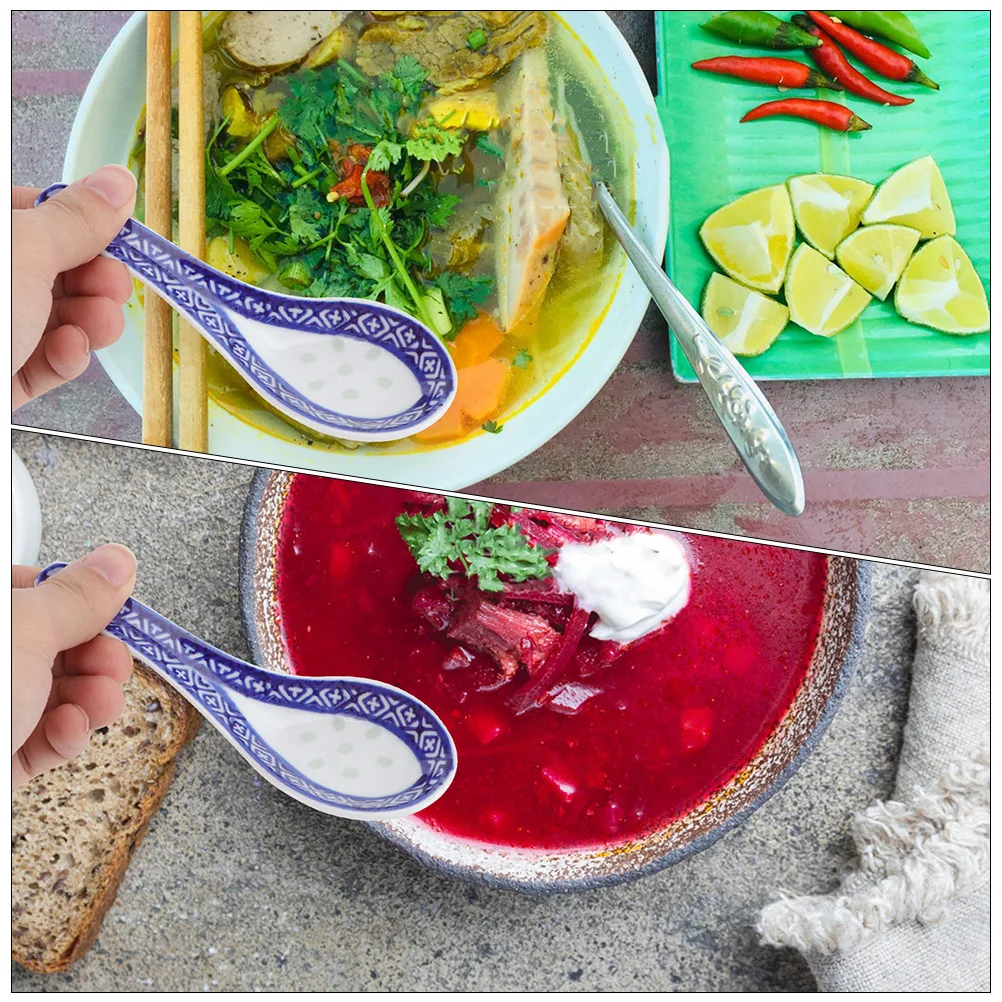

8Pcs Chinese Style Blue and White Ceramic Soup Spoons Multi Function Household Dinner Spoon Lightweight Portable Daily Food