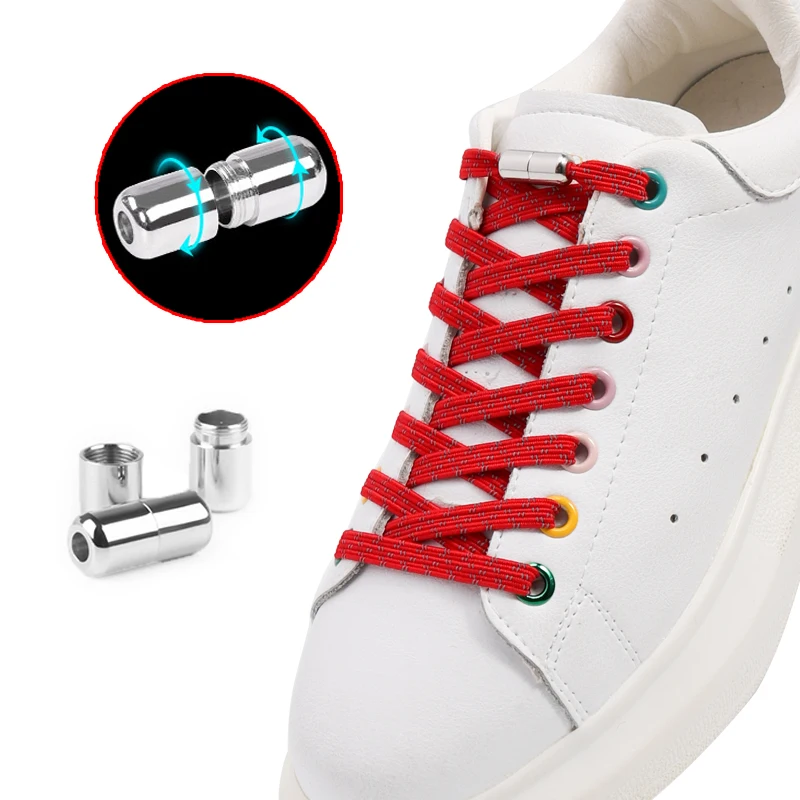 1Pair Reflective Shoelaces Without Ties Capsule Locks Elastic Laces Sneakers Kids Adult Running Rope Laces Lazy Shoes Accessorie