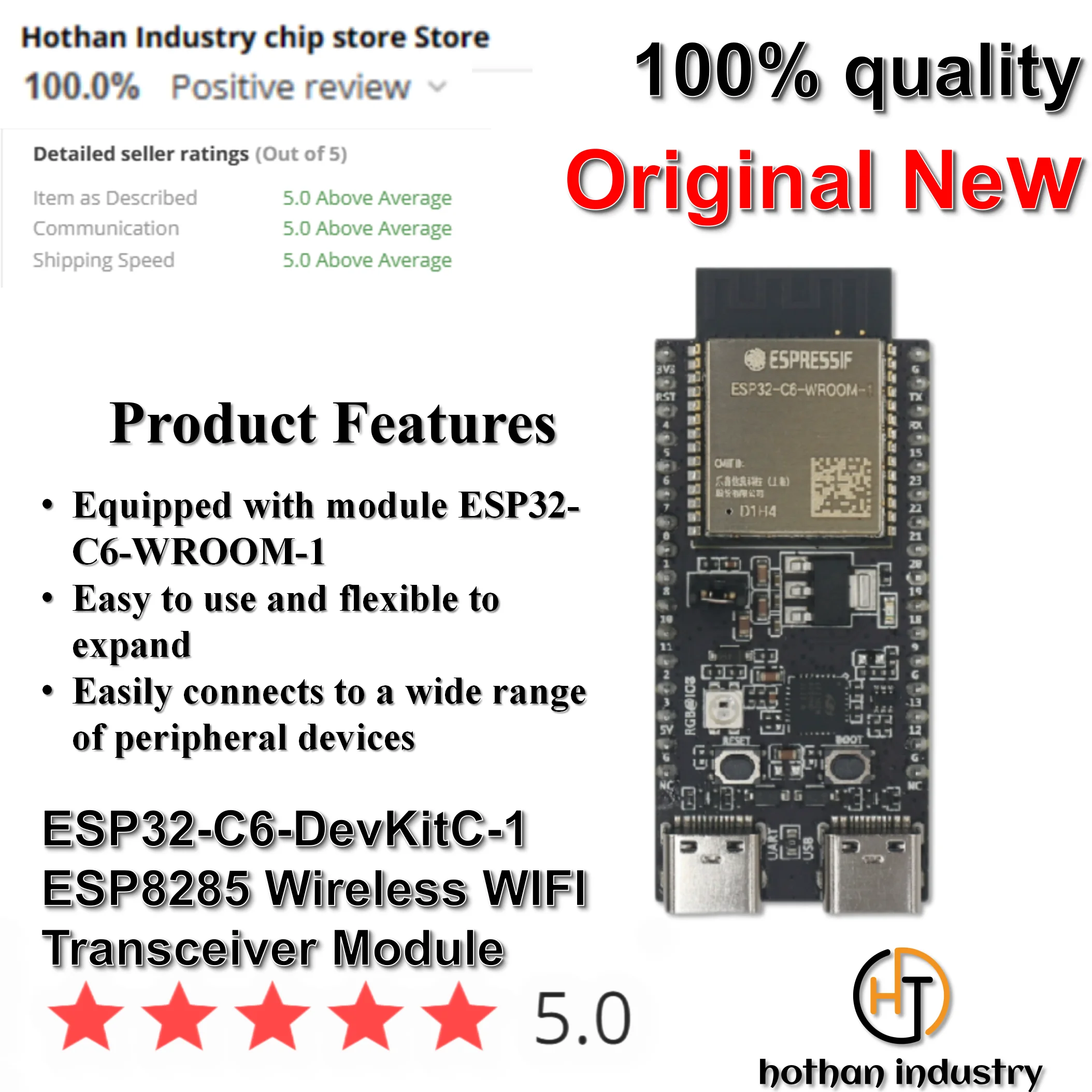 ESP32-C6-DevKitC-1-placa con WiFi, Bluetooth, baja energía, Zigbee, ESP32-C6, novedad de 100%
