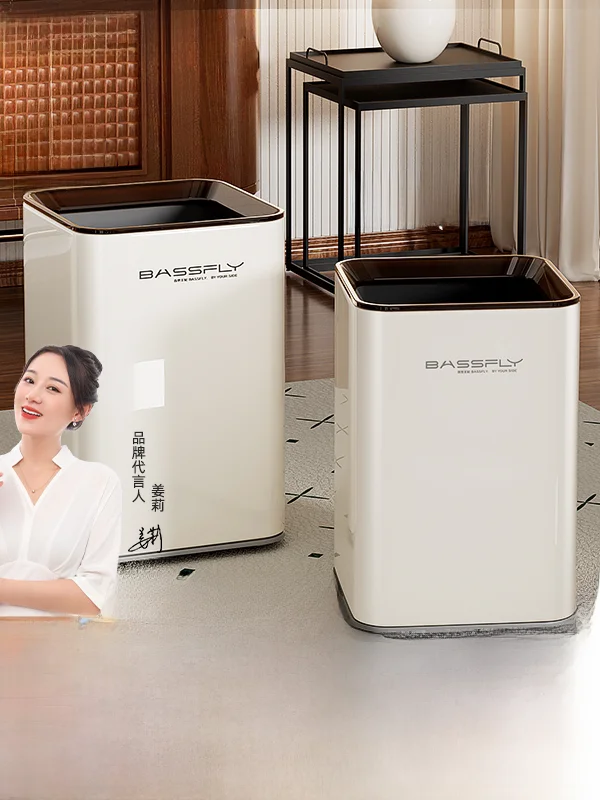 

Luxury Large Capacity Trash Can with Lid for Bedroom Bathroom Kitchen Home Use Stainless Steel Rustproof Long Cylinder Shape
