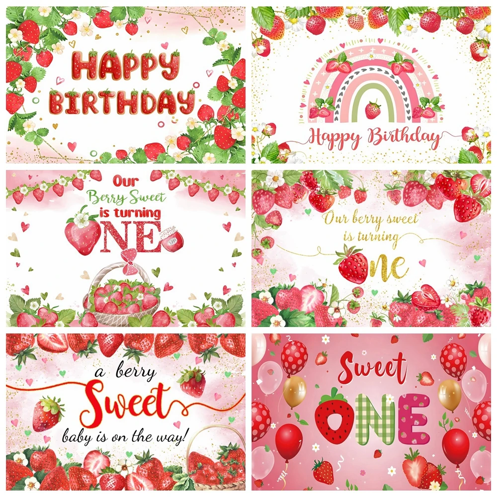 

Fruit Strawberry Theme Birthday Party Backdrop Sweet Baby Shower Kids Portrait Photography Background Decor Banner Photo Studio