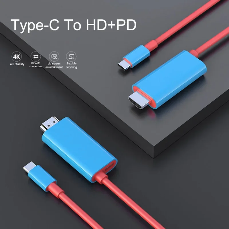 كابل تحويل USB محمول بطول 2 متر 4 كيلو 30 هرتز إلى HDMI لوضع إرساء التلفزيون على سطح نينتندو سويتش Steam Deck