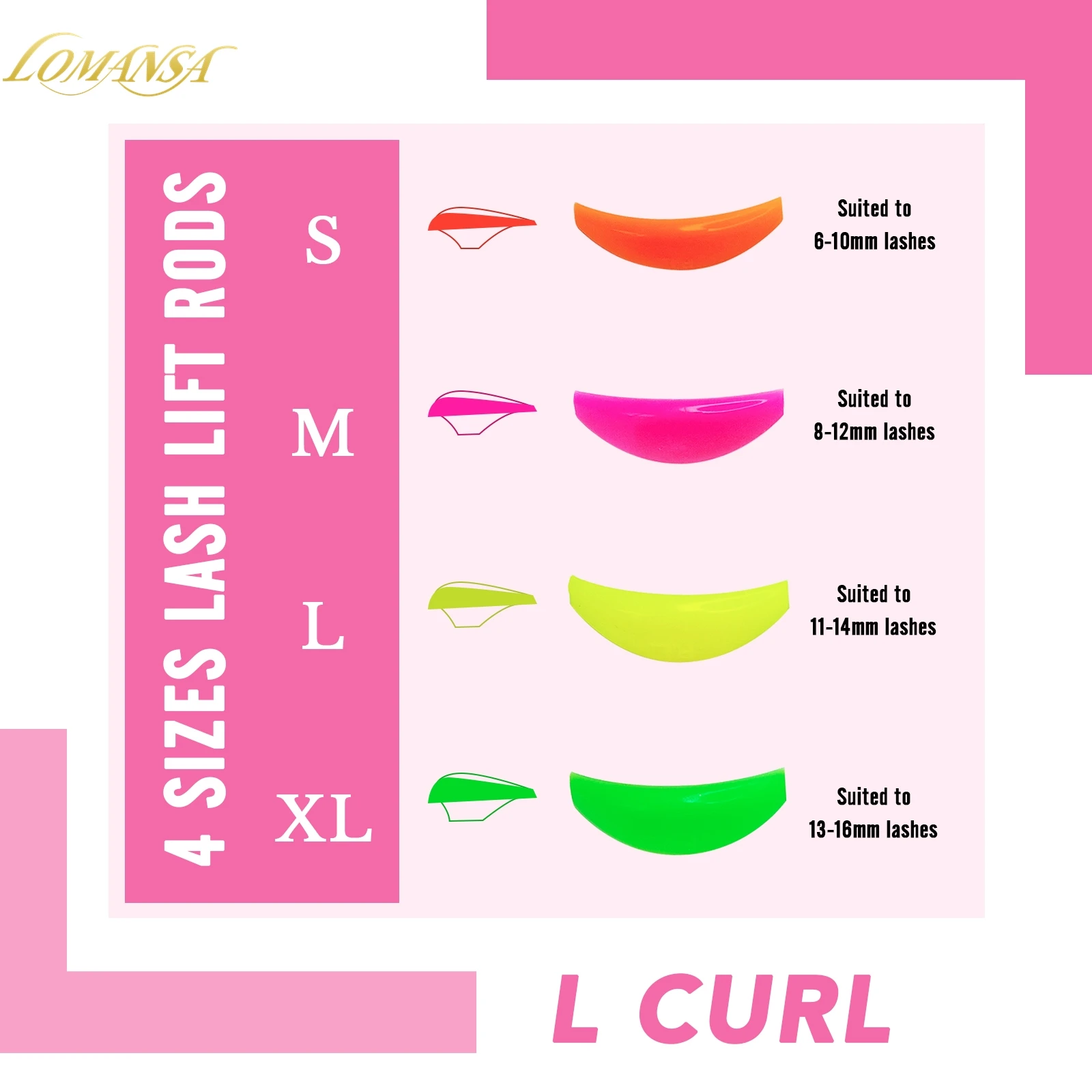 Lomansa 4 Pairs L Curl Silicone Eyelash Perm Pads Sticky Lashes Rods Shield Lifting 3D Eyelash Curler Accessories Makeup Tool