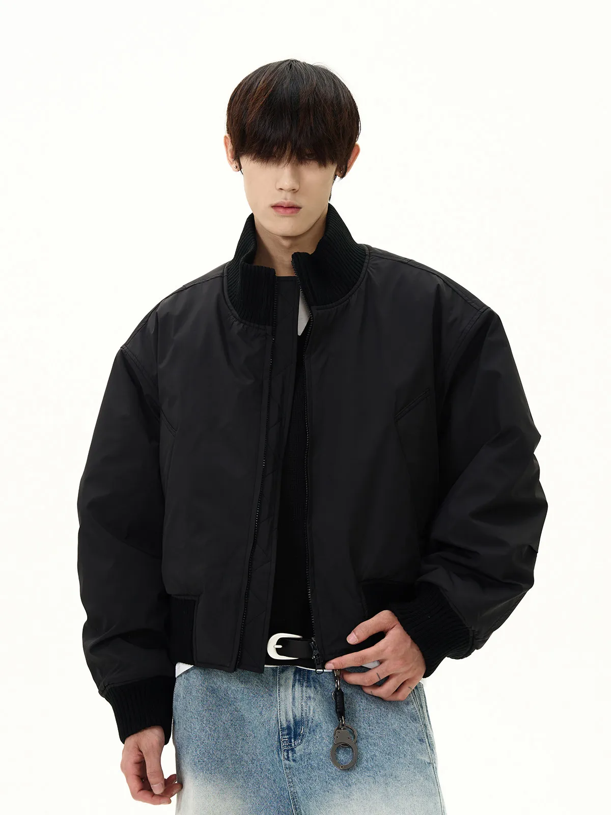 

Cleanfit Street Sle Thiened ort Pilot Jaet Autumn Winter Cotton Coat Warm Casual Long Sve Stand Collar Outerwear