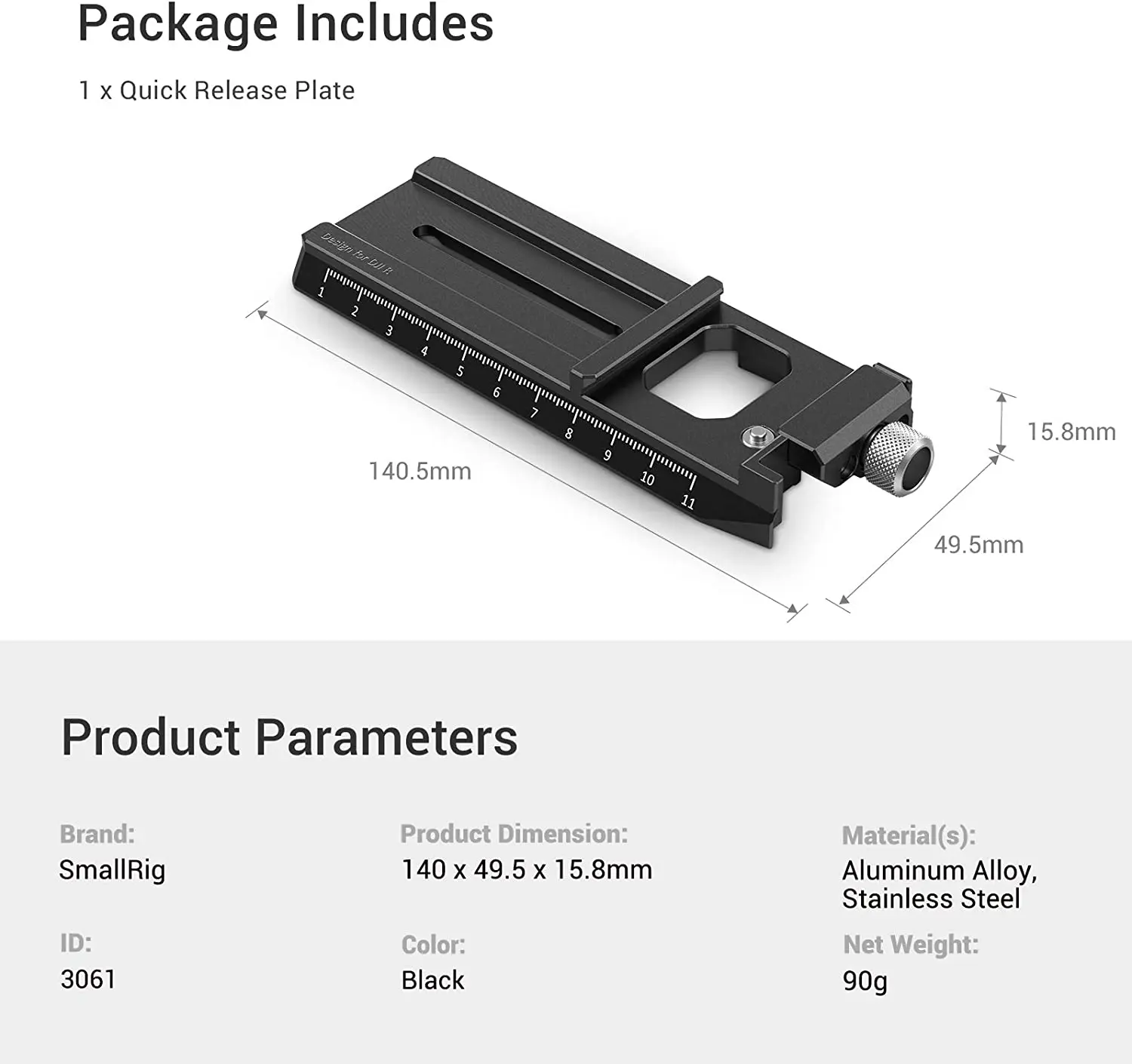 SmallRig Quick Release Plate for DJI RS 2/ RSC 2 / RS 3 / RS 3 Pro / RS 4 / RS 4 Pro Gimbal with Arca-Swiss Perfectly Match 3061