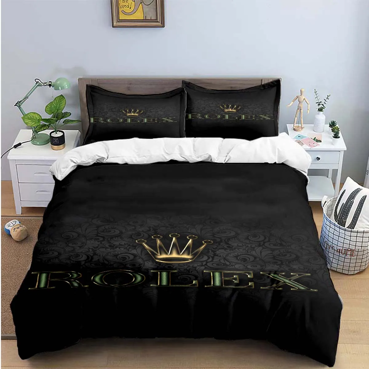 Exquisite Fashion Pattern Print Creative Print Duvet Cover Pillow Case Bedding Set Four Season Large Three Piece Flat Sheet Set