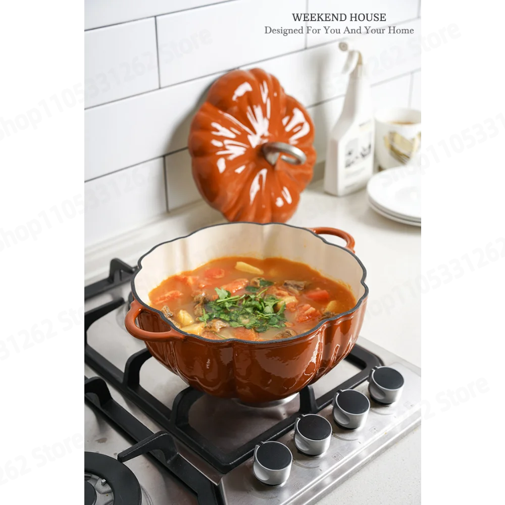 Pumpkin Enamel Cast Iron Pot Orange 3 .76 Liter 24cm Stew Soup Braising Pot Induction Cooker Open Fire Universal