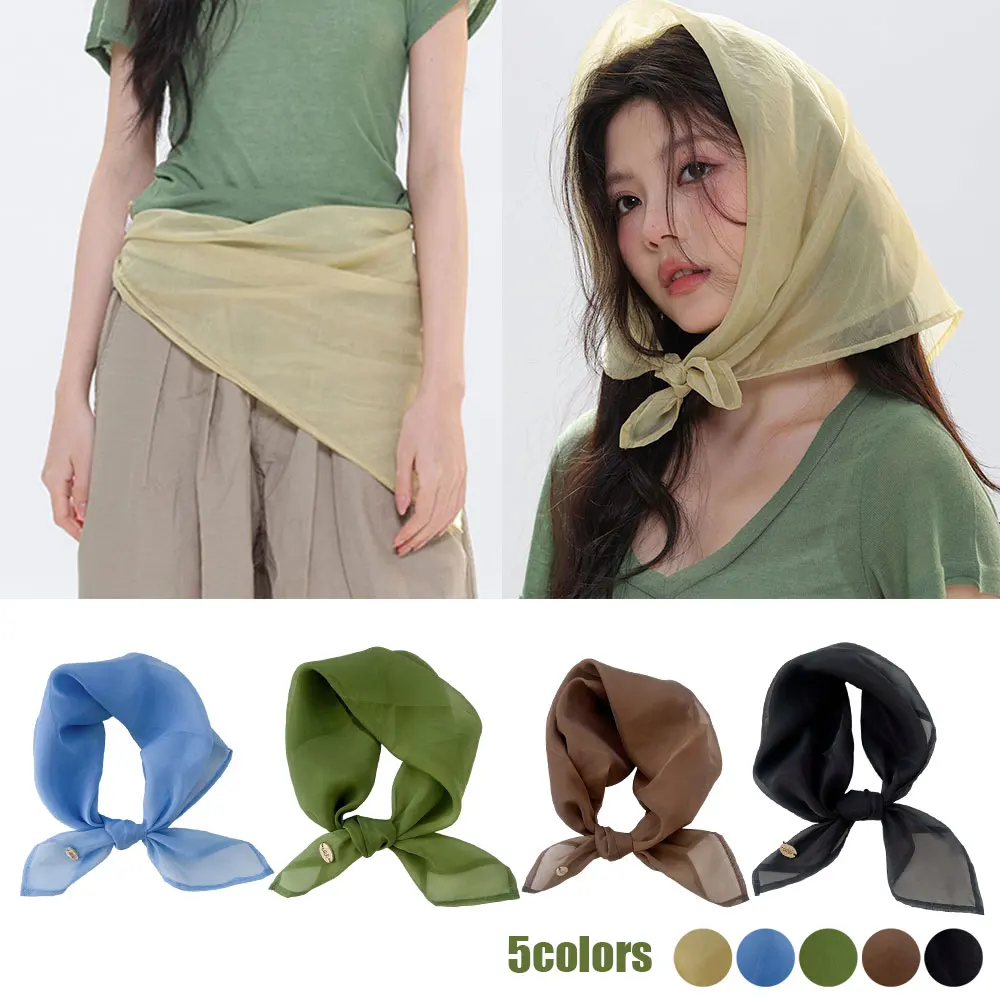 

Модный тонкий уличный солнцезащитный платок 67 см, маленький квадратный шарф, однотонный шейный платок, тонкий дышащий однотонный платок для волос