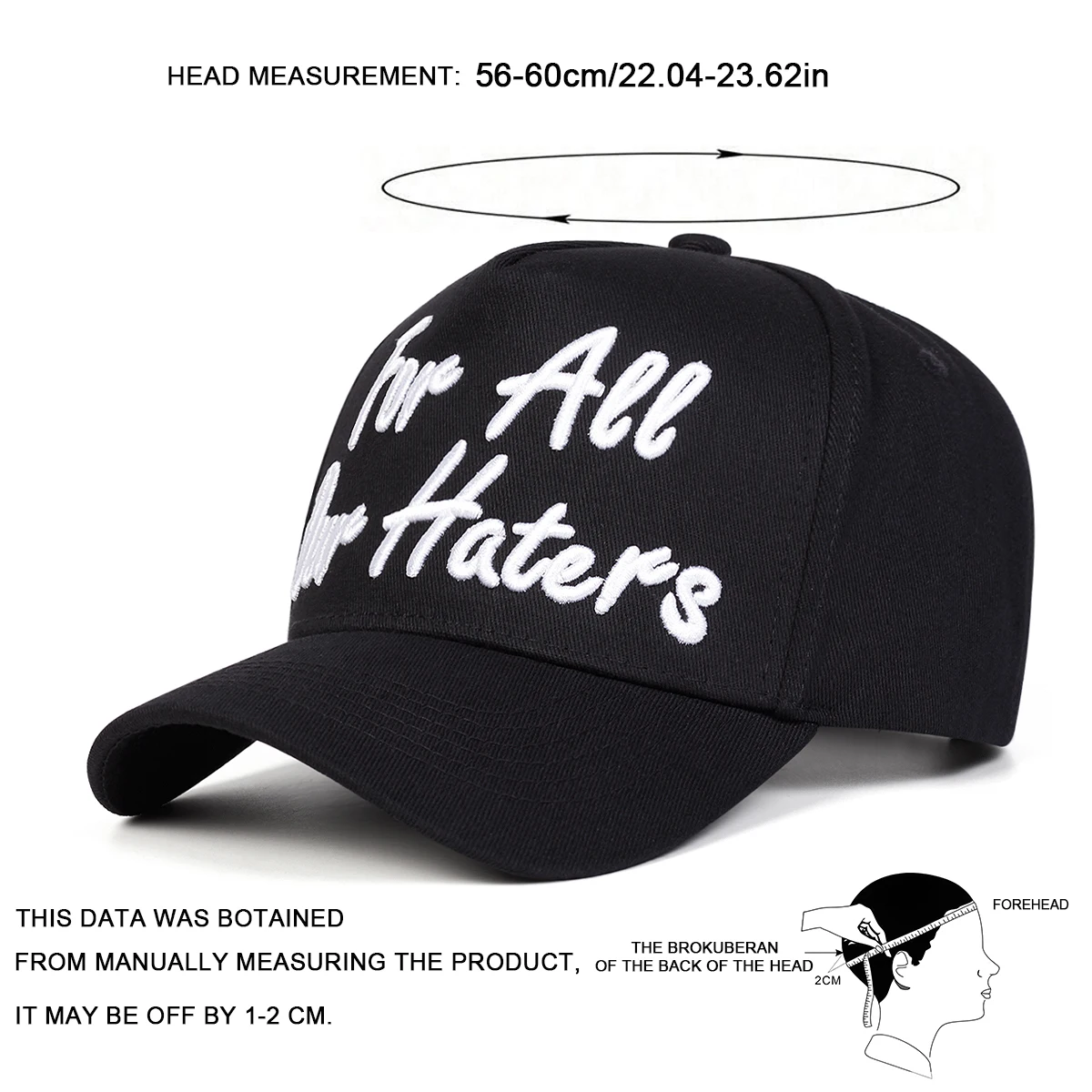 Unisex FÜR ALLE UNSEREN HATERS Baseballkappen mit Stickerei, Frühling und Herbst, verstellbare Freizeithüte für den Außenbereich, Sonnenschutzhut, Sportkappe – Detail 8