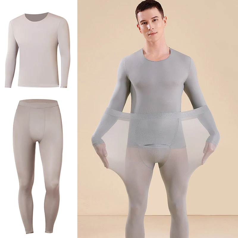 

Men Thermal Underwear Set Plus Size Ultra-thin Pajamas Suit High Elastic Long Sleeve Long Johns Autumn Winter Skincare Clothing