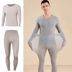 Men Thermal Underwear Set Plus Size Ultra-thin Pajamas Suit High Elastic Long Sleeve Long Johns Autumn Winter Skincare Clothing