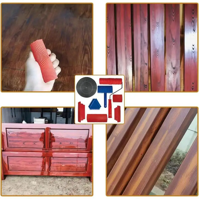 Wood Graining Tool 8Pcs/Set Wood Grain Paint Roller With Handle Graining Tool Paint Look Like Wood Clear Texture Pattern Paint