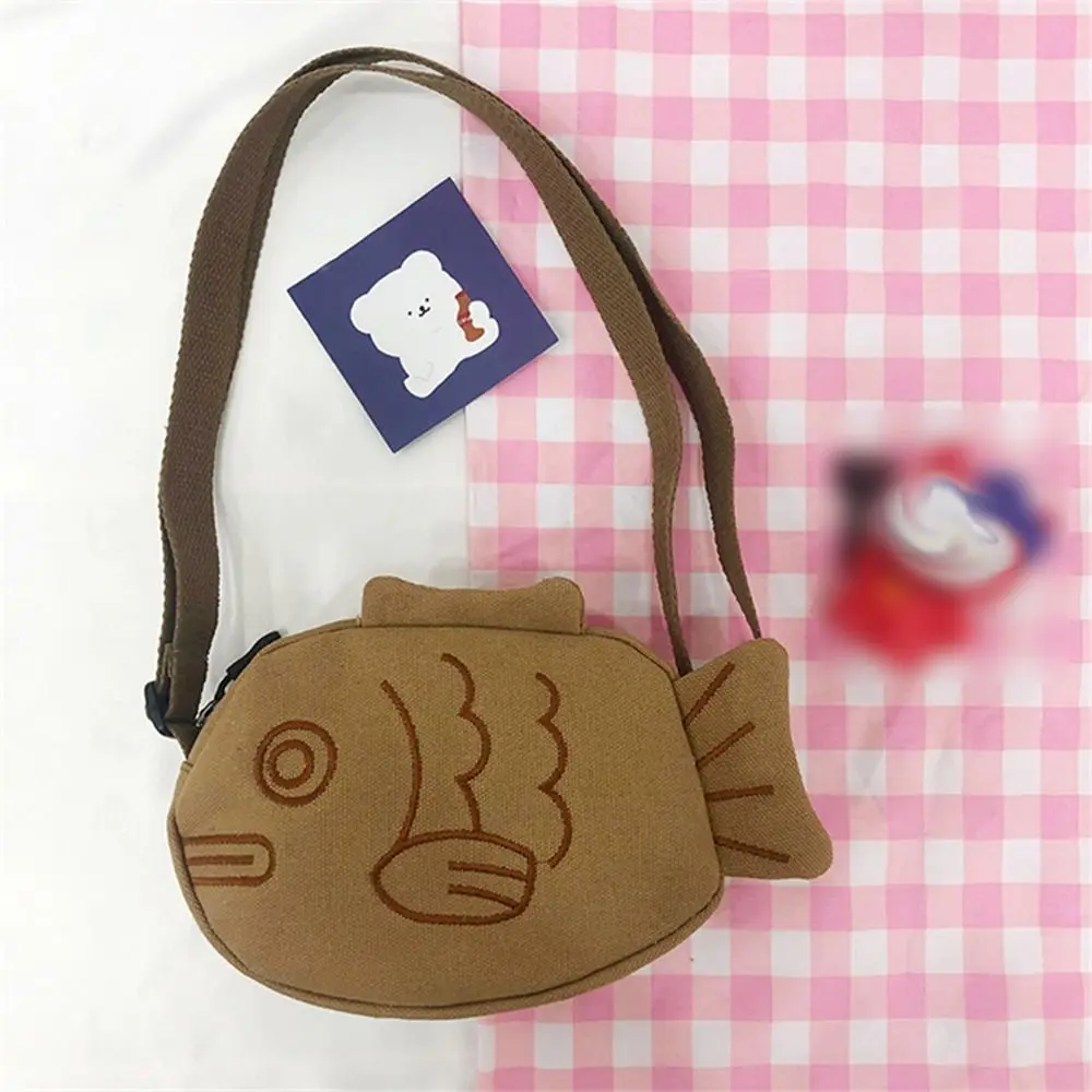 

Canvas Taiyaki Crossbody Bag Large Capacity Japanese Style Cartoon Shoulder Bag Messenger Bag Multifunctional Storage Bag