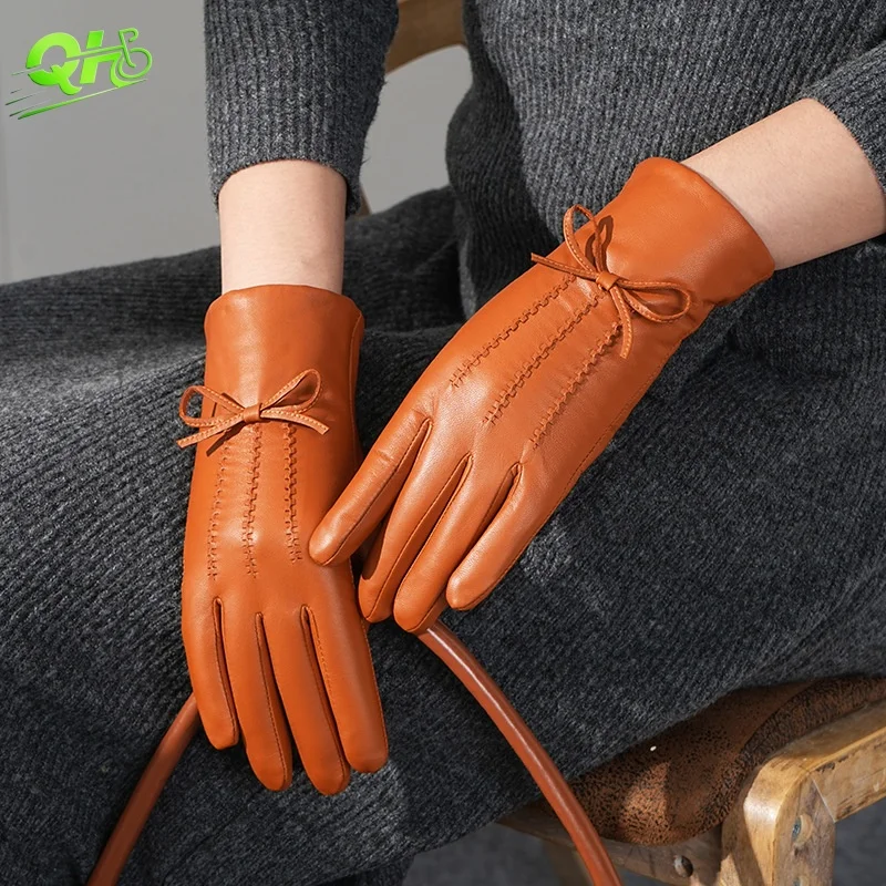 

Women Colored Genuine Leather Gloves ebike Winter Warm Thermal Coodproof перчатки Comfortable Motorcycles Accessories