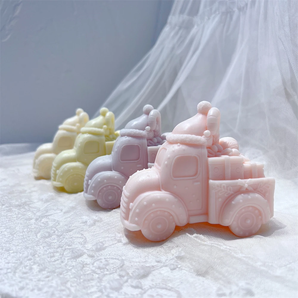 Retro Truck Carrying Gift Boxes Candle Mold Christmas Car Silicone Mold for Soy Wax Festive Christmas Gift Idea