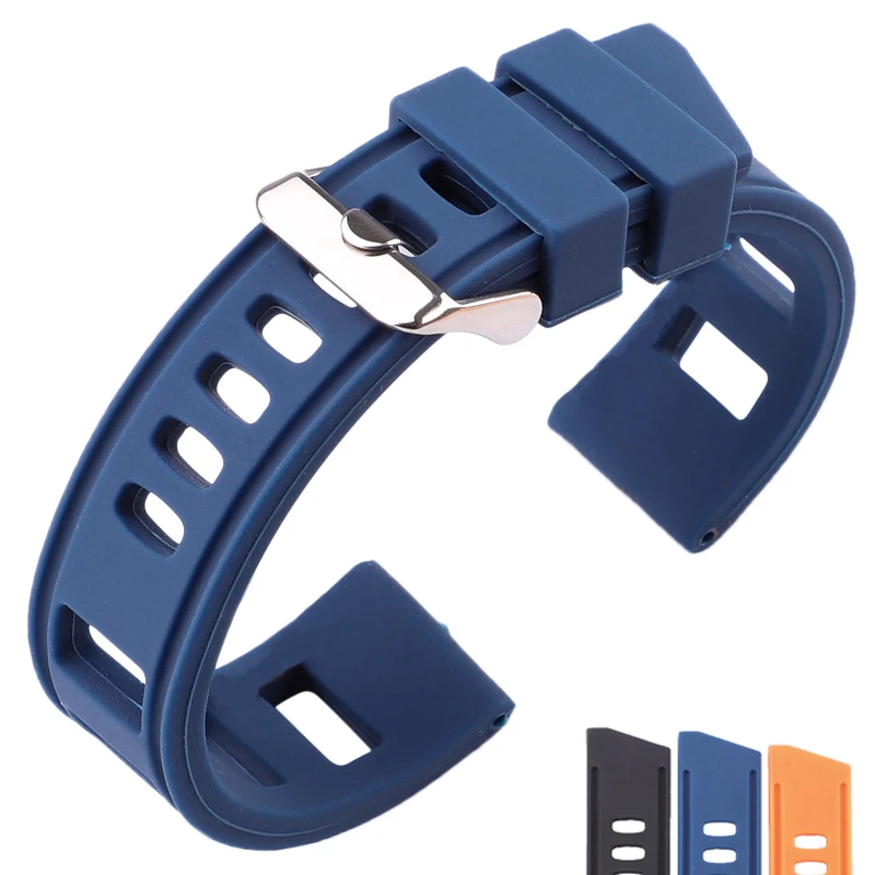 

Rubber Soft Watch Band Bracelet 20mm 22mm Orange Blue Black Strap Women Men Waterproof Silicone Watchband With Polished Buckle