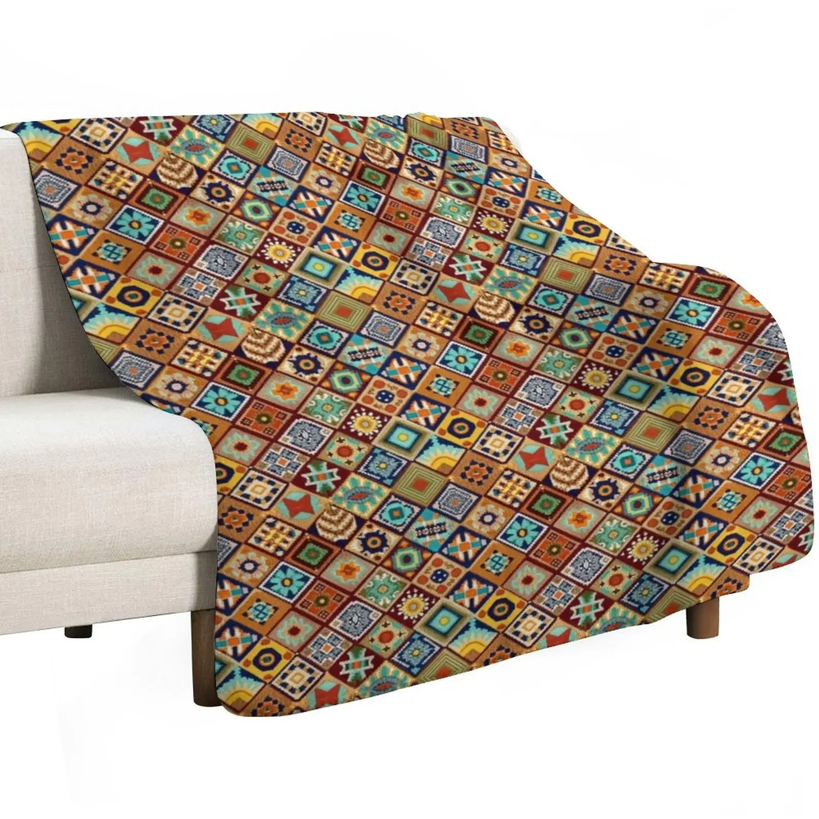 Aztec Art Tile Mexican Textiles Pattern Mayan Throw Blanket Cozy Warm Blanket for Bed Room Decor