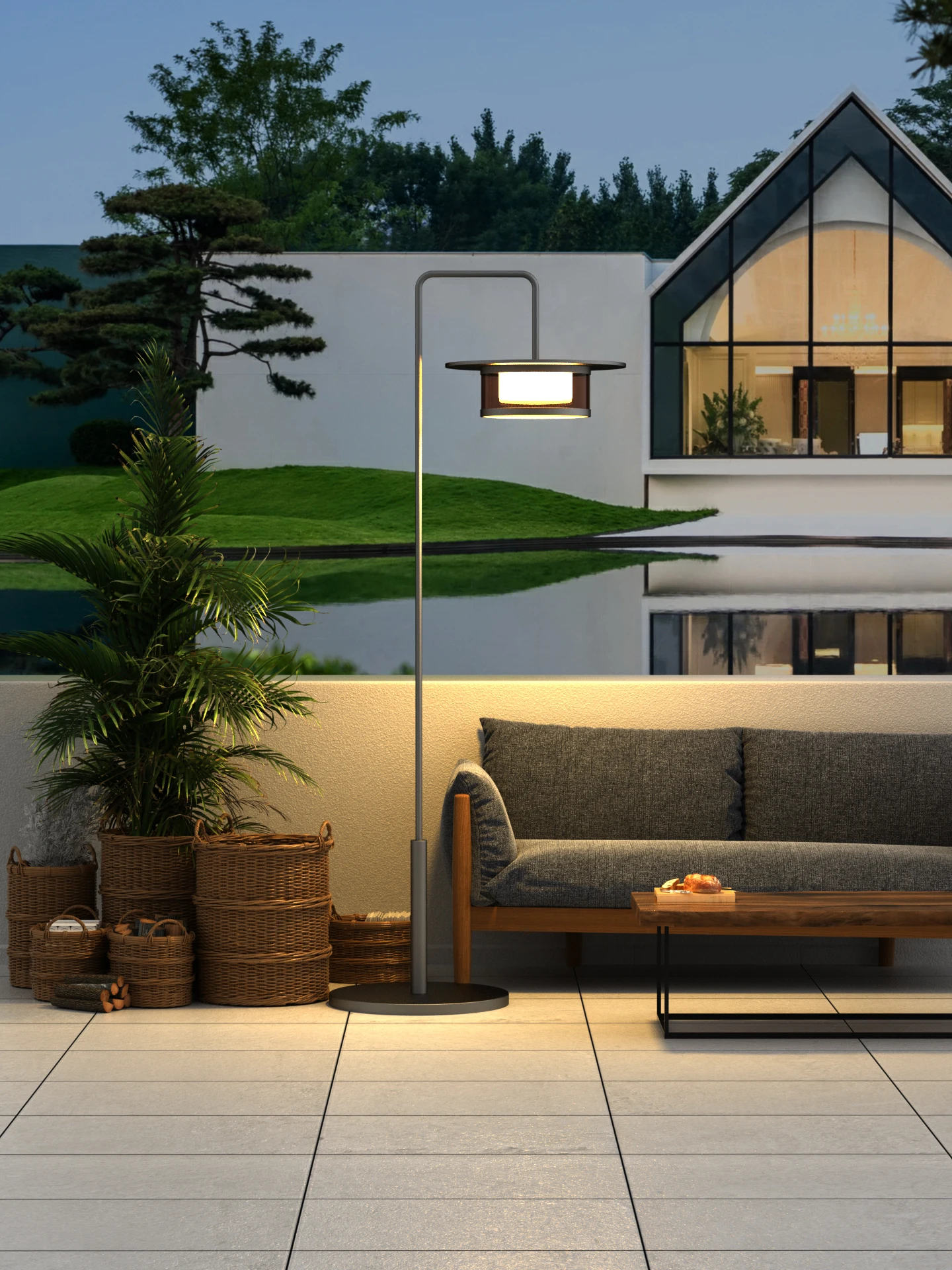 

Modern, minimalist, outdoor, courtyard, community, villa, garden lamp