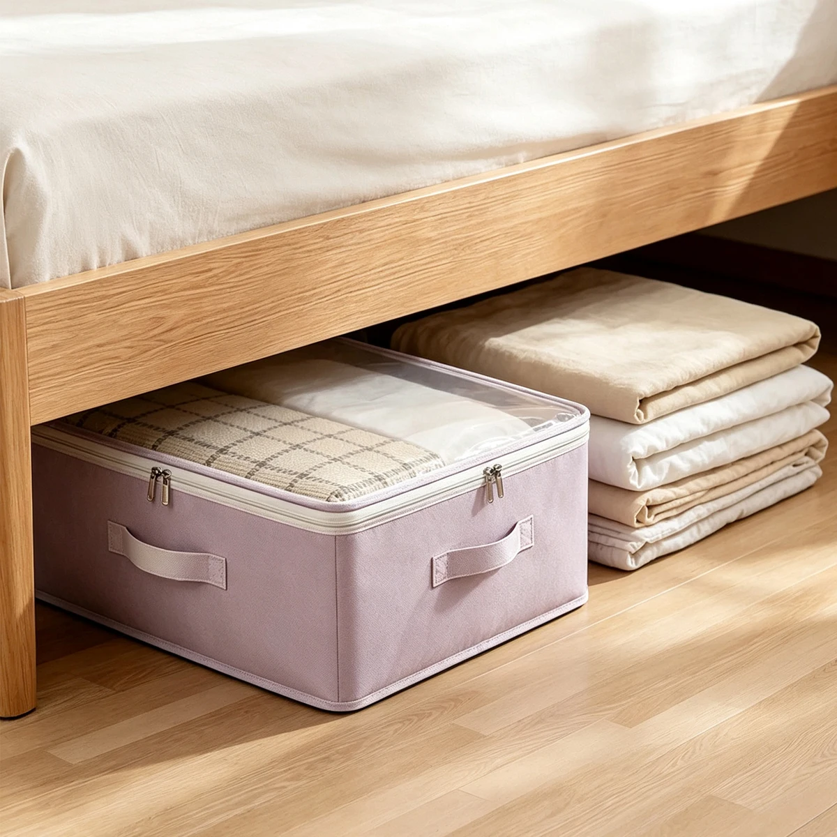 Large Capacity Clothes Storage Bag Heavy Duty Non-woven Organizer Box Clear Window for Comforters Blankets Bedding Under Bed