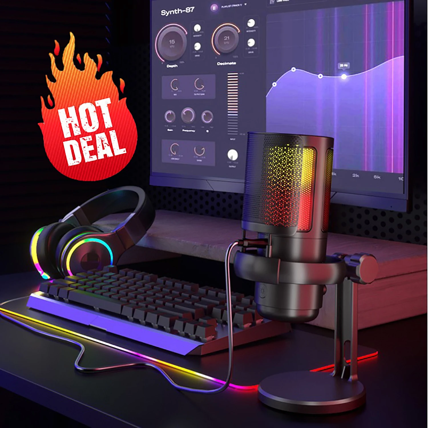 

GAM-ME6P gaming microphone USB computer recording microphone with anti spray mesh set RGB lighting capacitor microphone