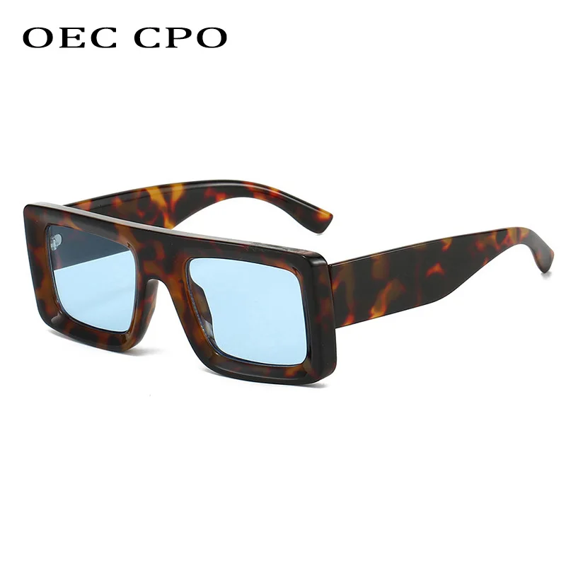 

OEC CPO Vintage Square Sunglasses Women Brand Designer Leopard Blue Shades UV400 Sun Glasses Female Retro Punk Men Eyewear