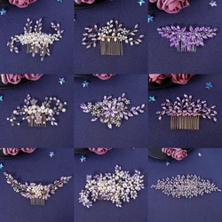 Purple Crystal Hair Pin Comb For Women Party Pearl Hair Comb Clip Headband Bridal Wedding Hair Accessories Jewelry Hairpin Comb