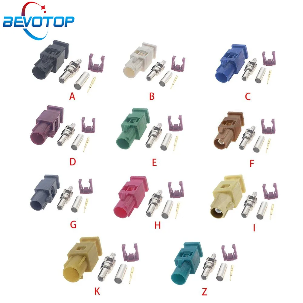 BEVOTOP 2Pcs/Lot Long Fakra A/B/C/D/E/F/G/H/I/K/M/Z Male Plug RF Coaxial Wire Connectors for RG316 / RG174 Pigtail Cable