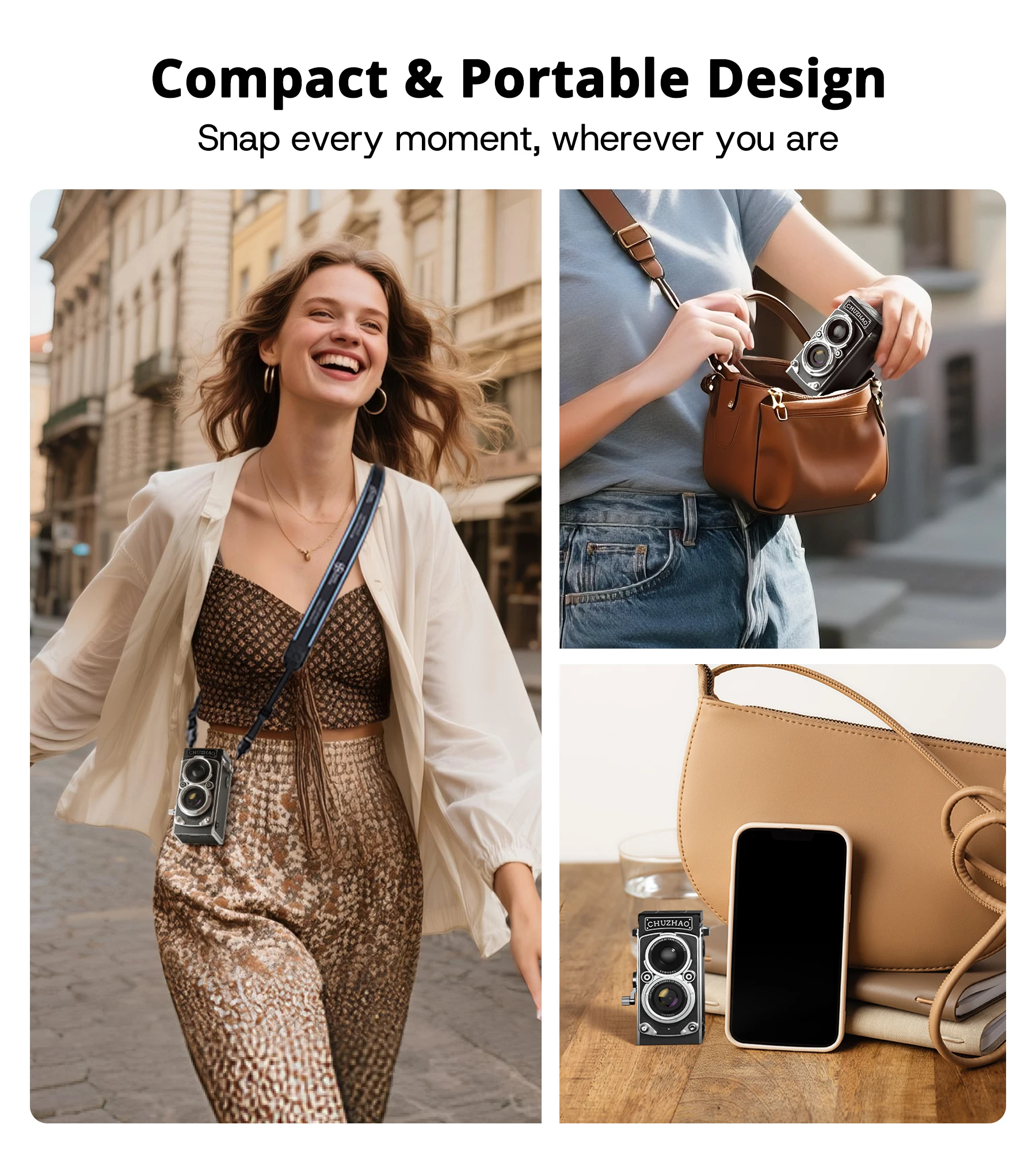 CHUZHAO Ретро мини-цифровая камера с автофокусом 12 МП, портативная камера для видеоблогов с видео 1080P FHD, идеальный подарок