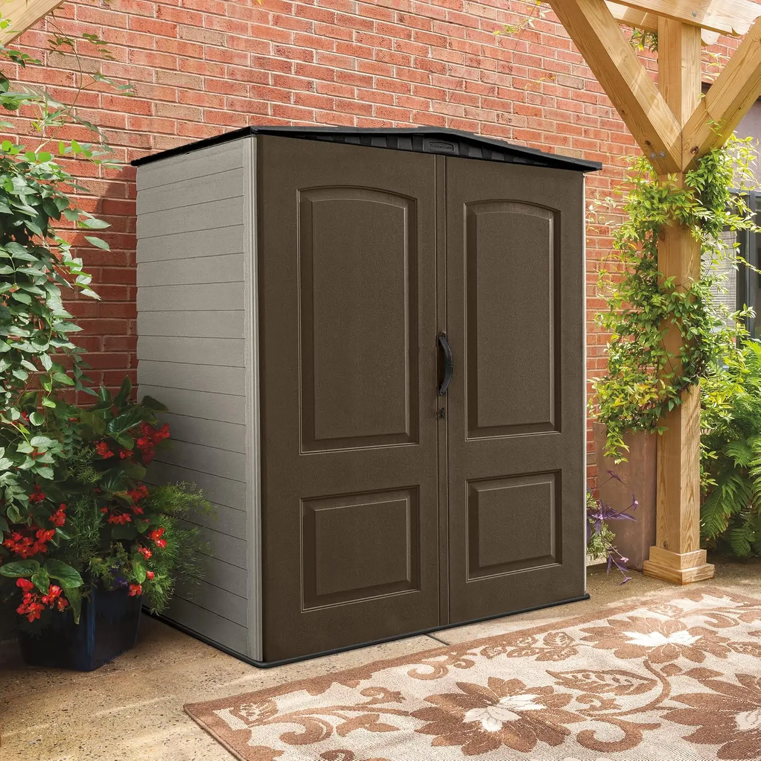 

Medium Vertical Resin Outdoor Storage Shed With Floor (5 x 4 Ft), Weather Resistant, Brown