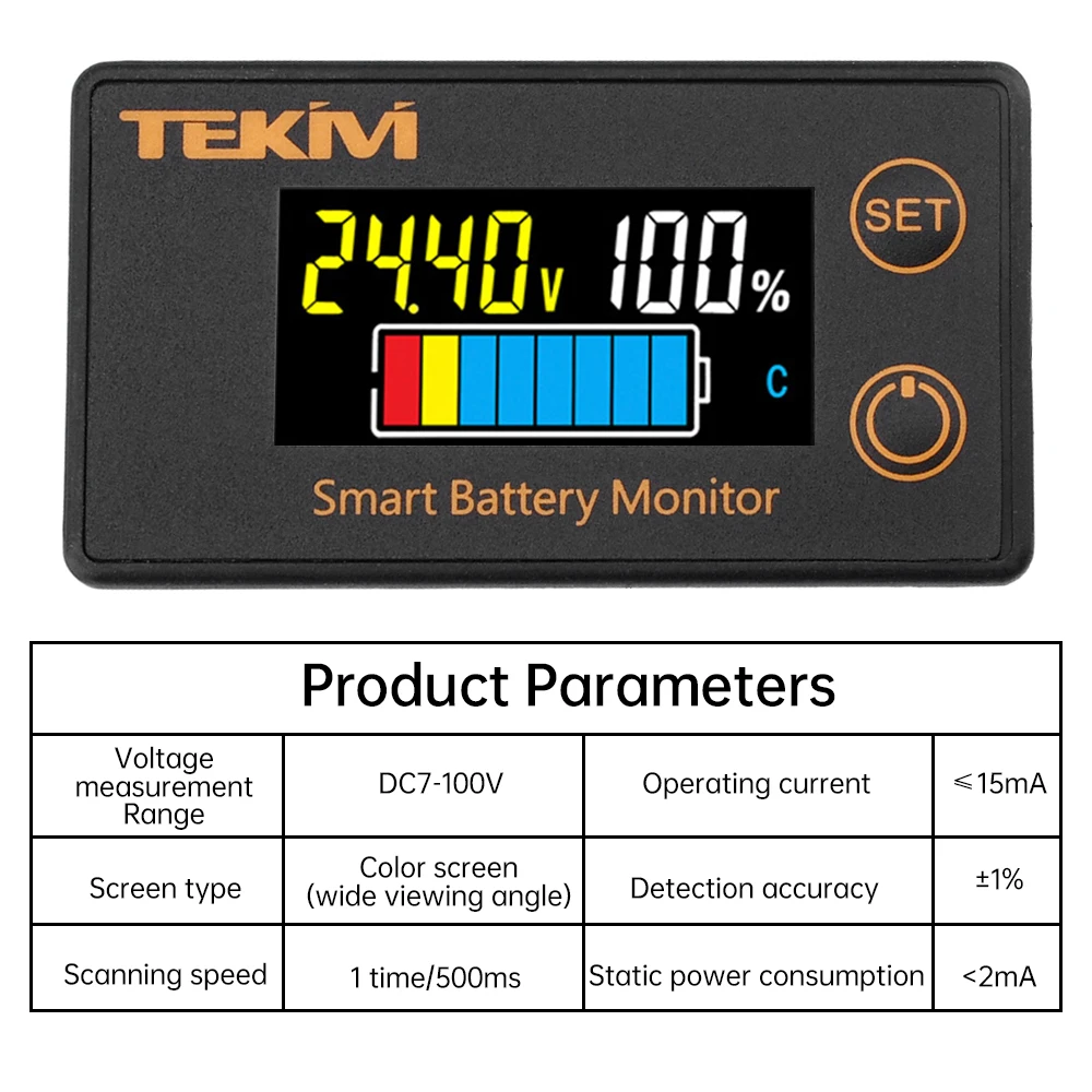 DC7-100V indicatore di capacità della batteria 6139 misuratore di elettricità digitale LCD a colori Tester di tensione PO4 al litio al piombo per