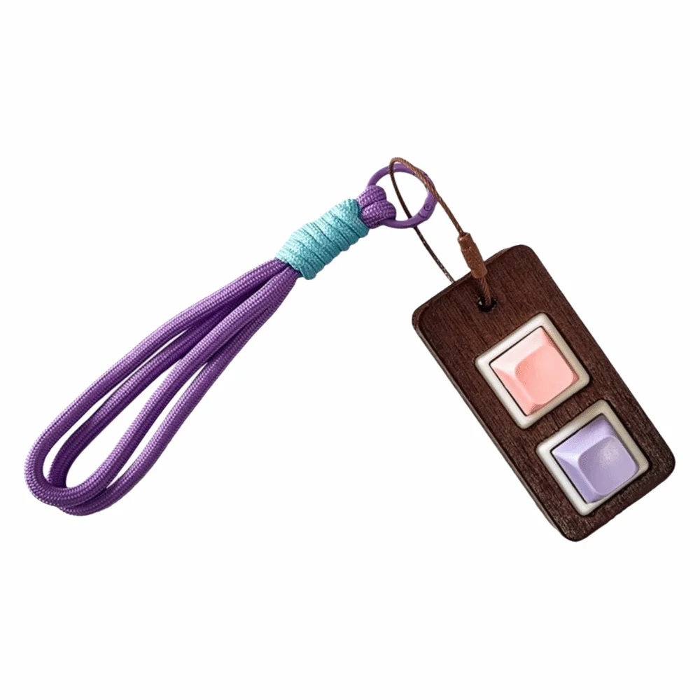 Wooden Material Wooden Fidget Keychain Press Squishy Texture Stress Relief Pendant Clicker Mechanism Push Button