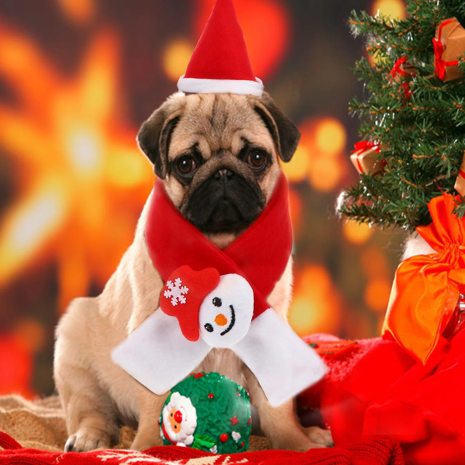 

1Set Dog Cat Pet Hat Scarf Santa Claus Set Christmas Costume Holiday Party Supplies Pet Collar Cat Collar Dog Christmas Hat