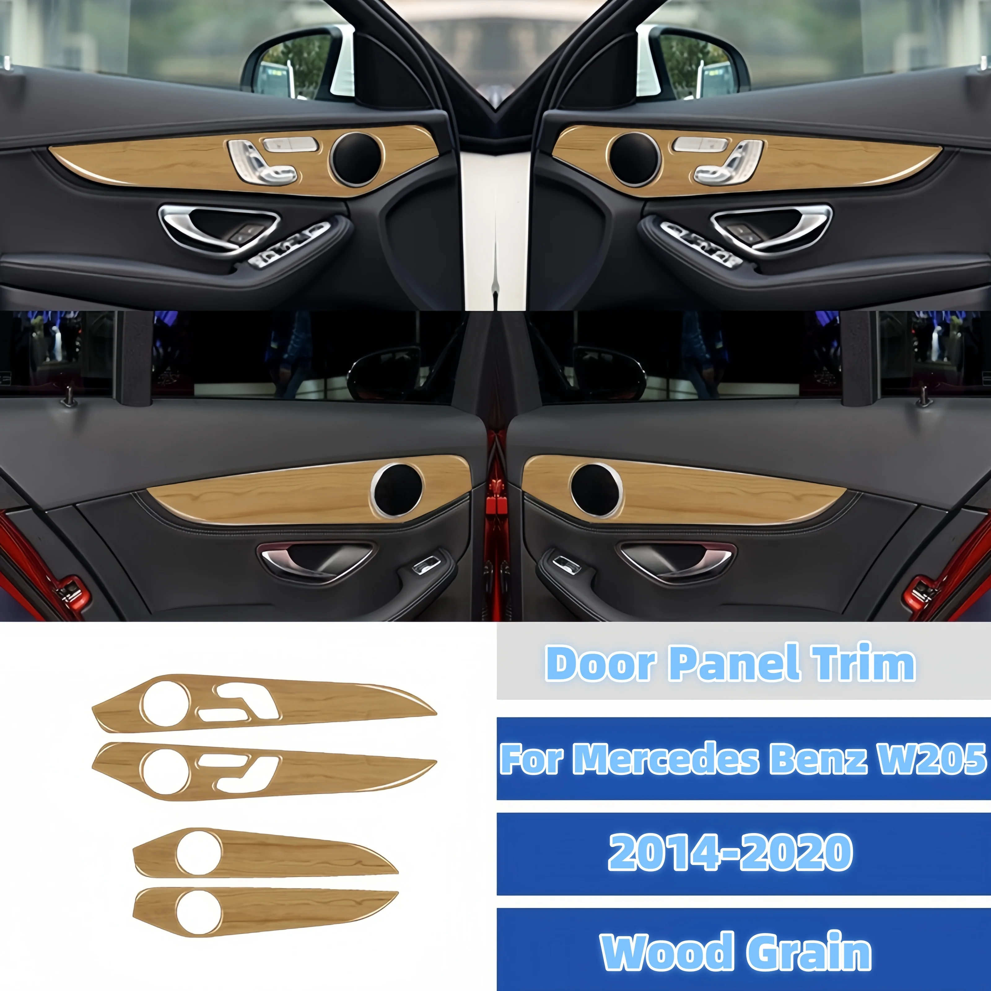 For Mercedes W205 Benz GLC C Class 2014-2020 Wood Grain Side Door Trim Strip Door Panel Sticker Auto Interior Tuning Assesories