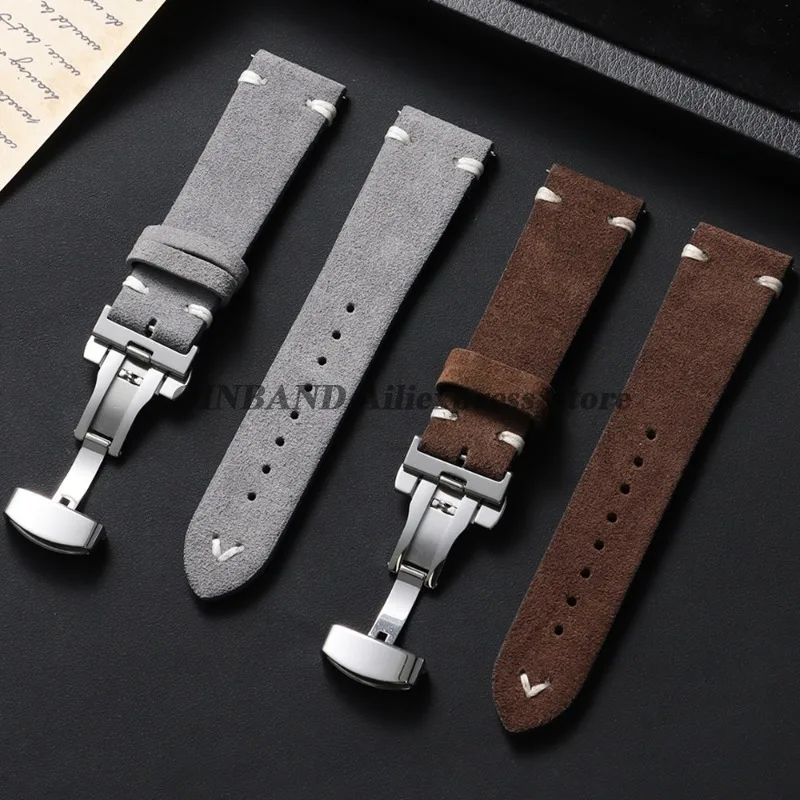 18/20/22mm Premium Suede Leather Watch Band Butterfly Clasp Calfskin Straps Quick Release Soft Wristbandfor Huawei Watch Gt3/Gt4