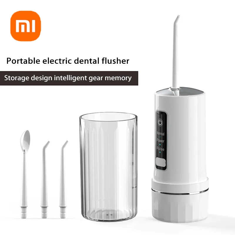 Xiaomi Tragbare wiederaufladbare Munddusche, elektrische Dental-Wasserflosser, Sprinkler, Zahnstocher, Mundwaschmaschine, 4-Düse, Neu