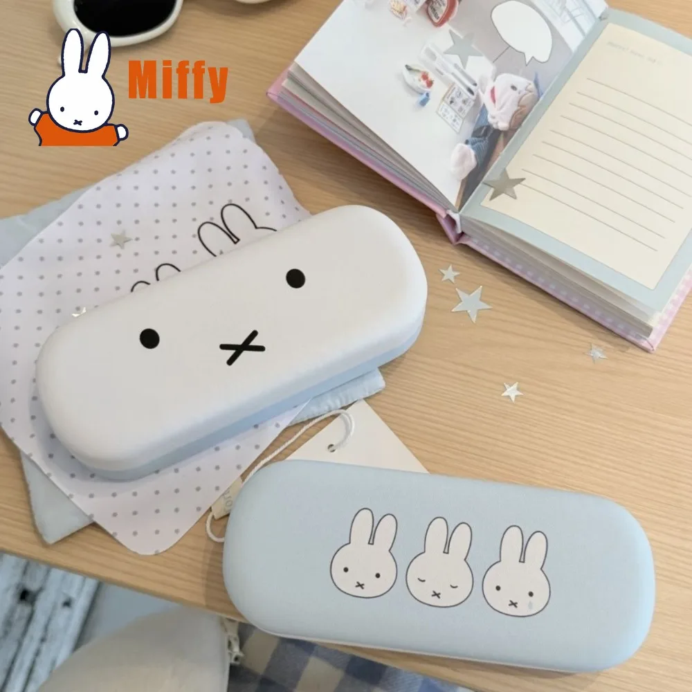 Kawaii Miffy Magnetic Eyeglass Case Cute Rabbit Travel Glasses Box Minimalist Pastel Blue White Compact Storage Girl Gift