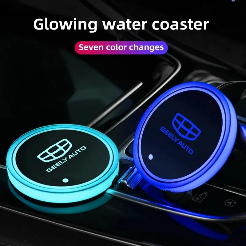 Car LED Coaster 7 Color Luminous RGB Light Drink Cup Mat For Geely Ttugella Geometry C Coolray Emgrand Atlas Pro EC7 GX3 GX7