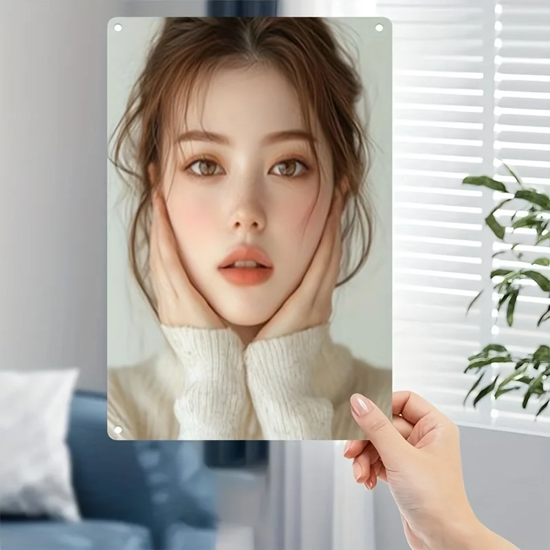 Korean Style Metal Face Sign - Minimalist Woman Portrait Wall Art for Home Decor