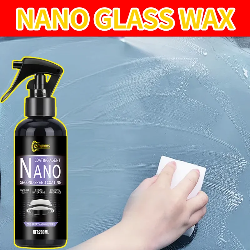 200ml Nano Glass Wax, Car Nano Coating Agent, Fast Second Speed Coating, Water Repellent, Boost Gloss for Auto Paint & Glass