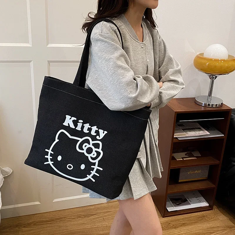 

Kawaii Hello Kitty's сумка через плечо с мультяшным принтом, джинсовая сумка, новая универсальная легкая милая сумка на плечо большой вместимости для девочек