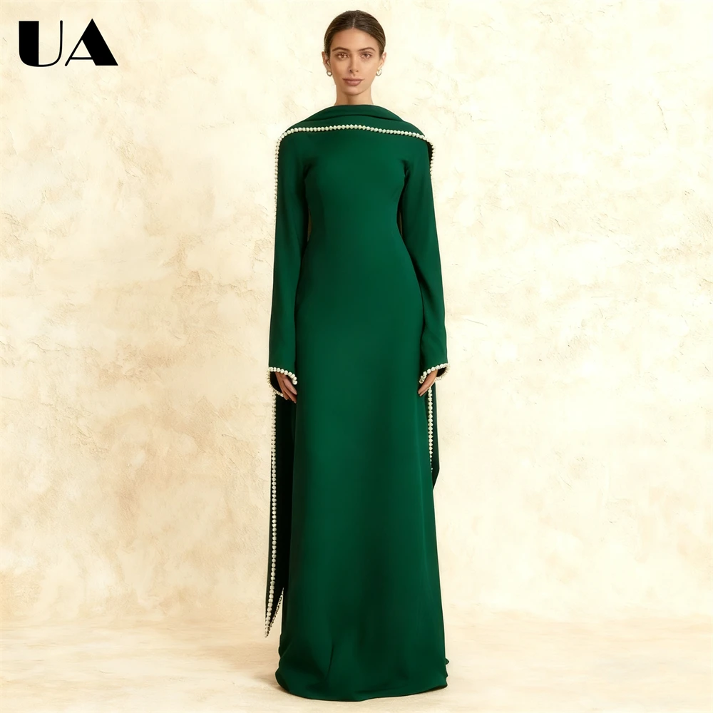 

Muslim Style Long Sheath Prom Dress, Tailored Size Solid Evening Dresses for Women, Modest Full Sleeves Customized Party Gown