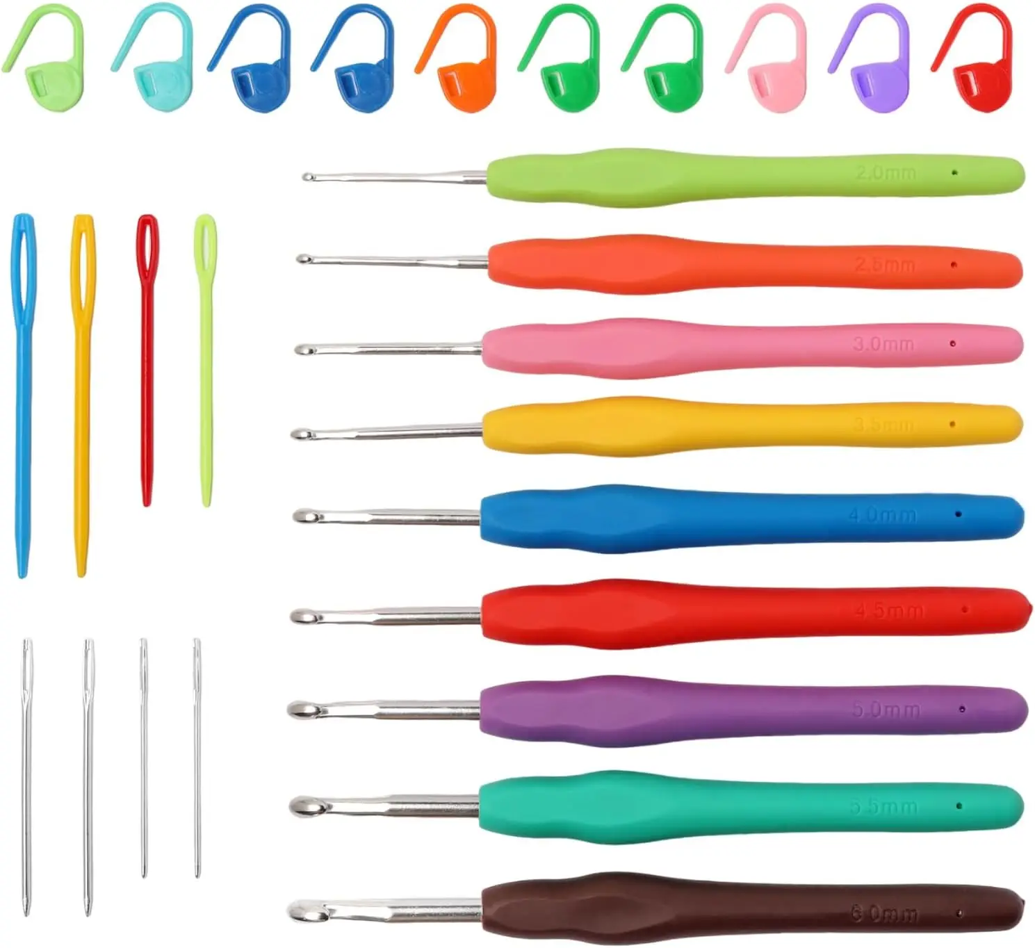 9PCS Ergonomic Crochet Hooks Set with Soft Silicone Handles 2-6mm for Beginners, Crochet Kit with Tools and Knitting Accessories
